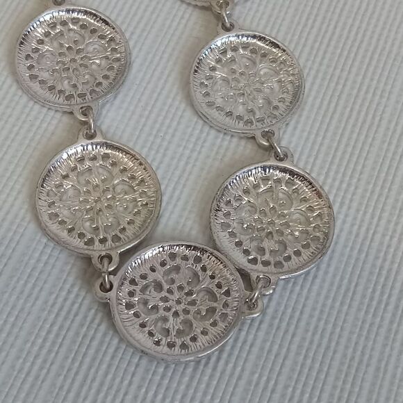 Silver Tone & Gold Filigree Circle Cutout Charms Adjustable Lightweight Bracelet - Picture 6 of 11